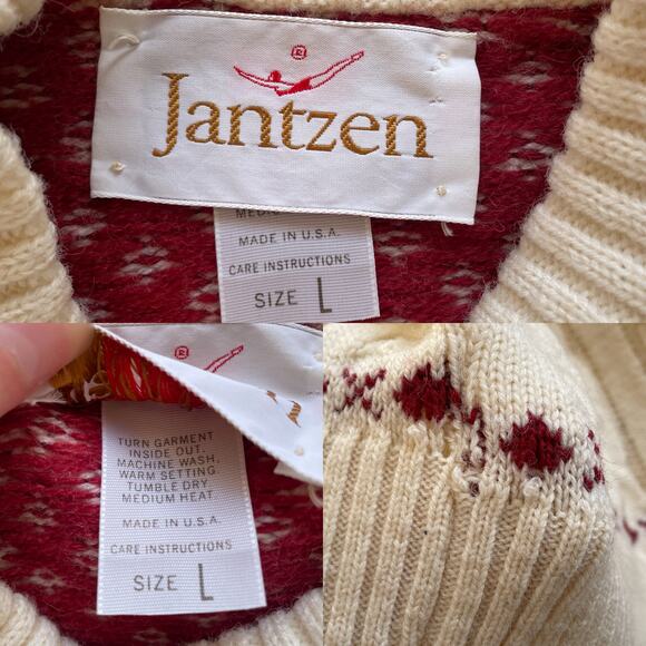 Vintage 70s JANTZEN Wool Deer Sweater / Sz L / Landscape Retro Holidays Ski - Picture 9 of 9